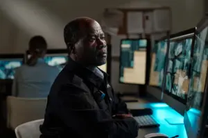 Sicherheitsmitarbeiter überwacht CCTV Videoüberwachungssystem